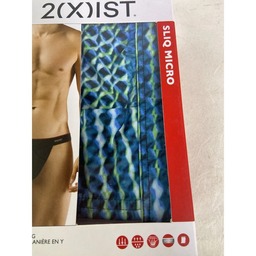 2xist Sliq Micro Y-Back Thong Underwear Geometric Print Mens Size M